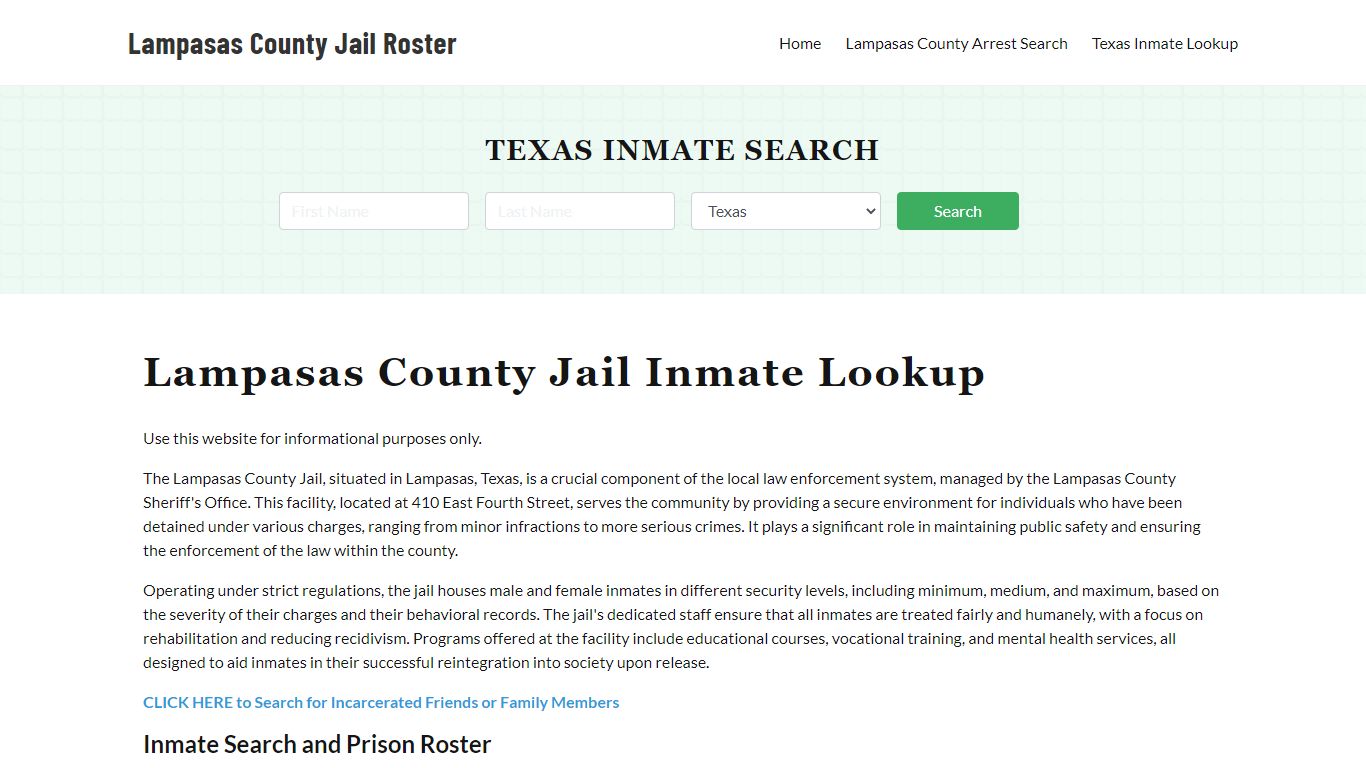 Lampasas County Jail Roster Lookup, TX, Inmate Search